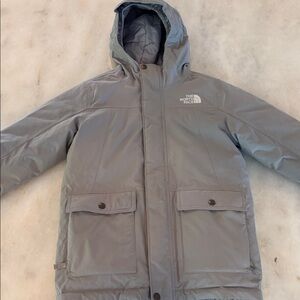 The North Face Light Gray Boys Hooded Parka size youth Medium